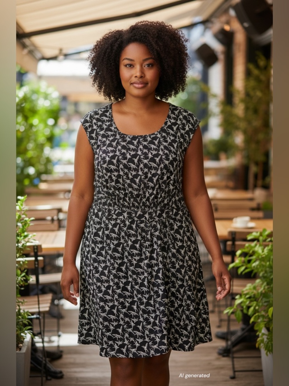 eShakti Black and White Cotton Bird Print Wrap Dress